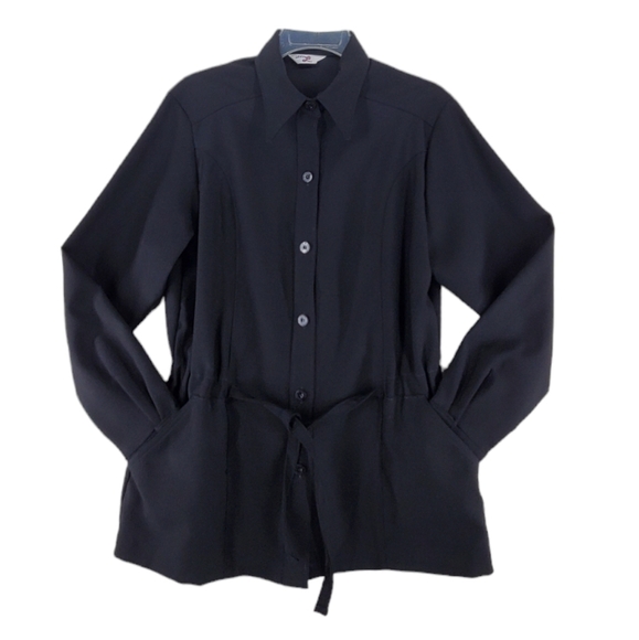 Vtg Levis Jacket Womens 4-7 Black Blazer 628M Belted Button Front Elastic Waist - Picture 1 of 13